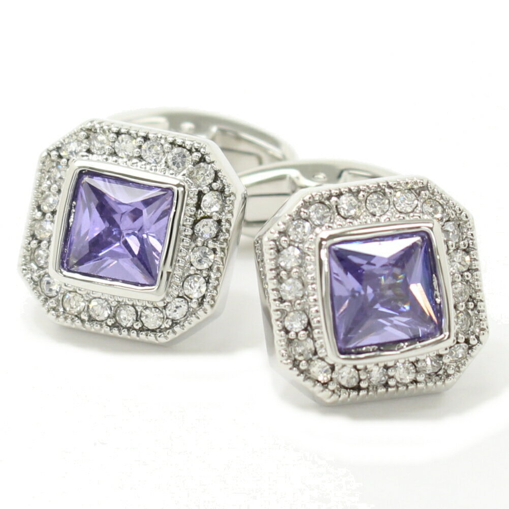 パープル キラキラストーンがゴージャスなカフス カフリンクス カフスボタン 披露宴 お洒落 スーツアクセサリー専門店 誕生日 プレゼント プチギフト おしゃれ ...