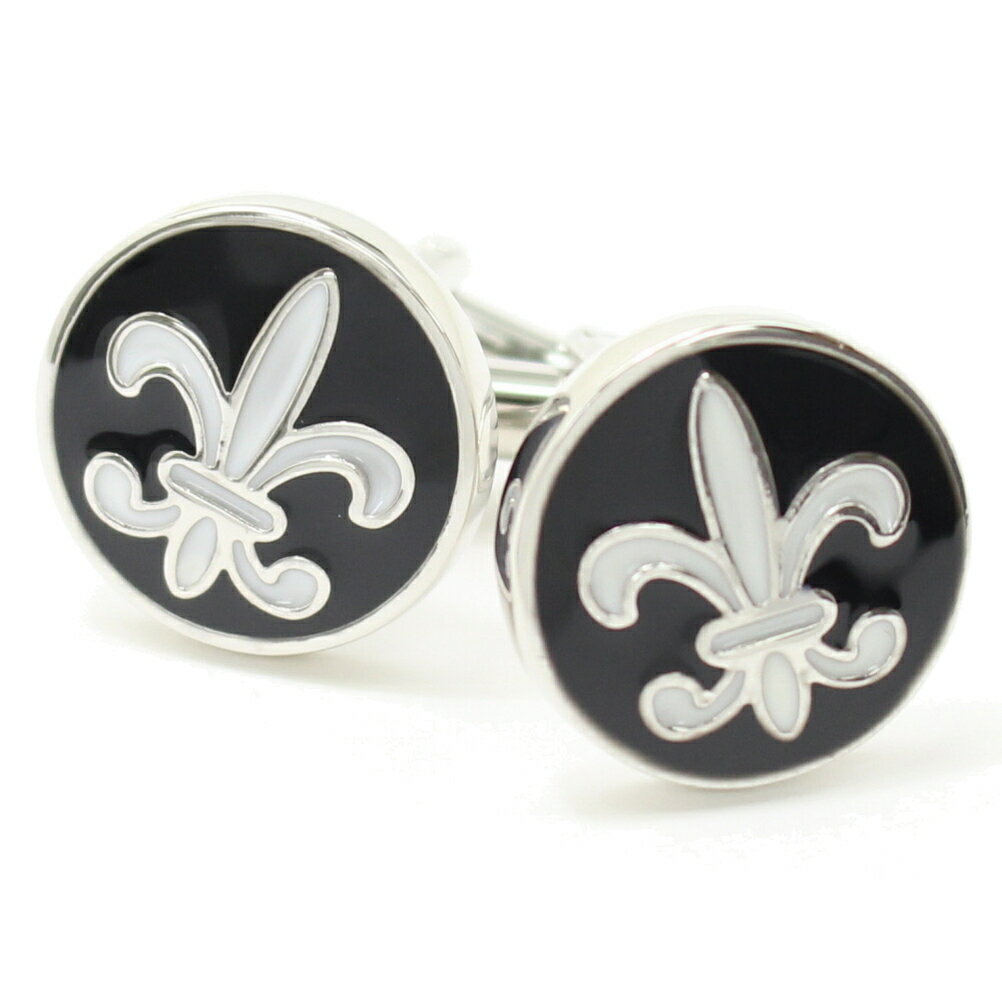 フルールドリス ブラック×ホワイトのラウンドカフス カフリンクス カフスボタン 披露宴 お洒落 スーツアクセサリー専門店 誕生日 プレゼント プチギフト おしゃ...
