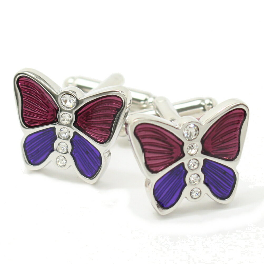 ピンクパープル バタフライ キラキラ蝶々 カフス カフリンクス カフスボタン ユニーク おもしろ 面白 面白い 動物 植物シリーズ スーツアクセサリー専門店 誕...