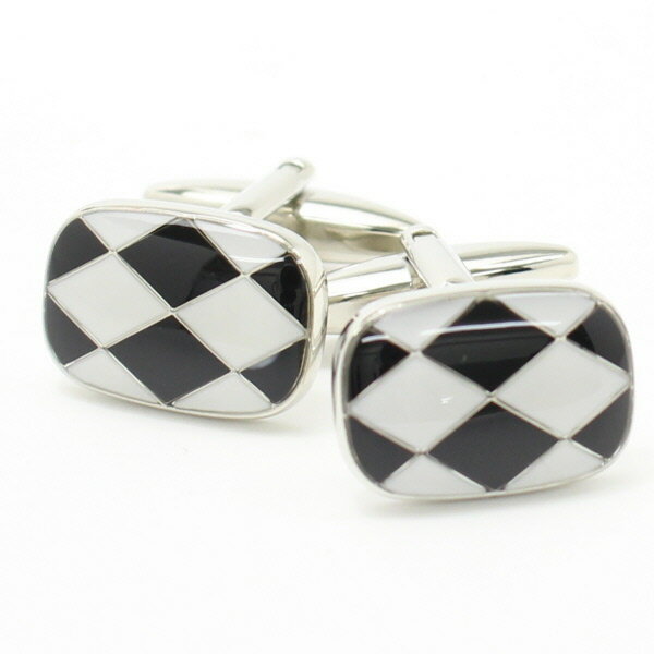 ブラック×ホワイトのモダンなダイヤ柄カフス カフスボタン カフリンクス cufflinks cuffs メンズ 男性 結婚式 スーツアクセサリー専門店 父の日 ...