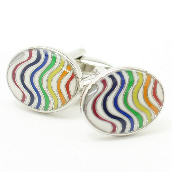 虹色レインボーとエナメルの艶やかカフス カフスボタン カフリンクス cufflinks cuffs メンズ 男性 スーツアクセサリー専門店 父の日 ギフトにも ...