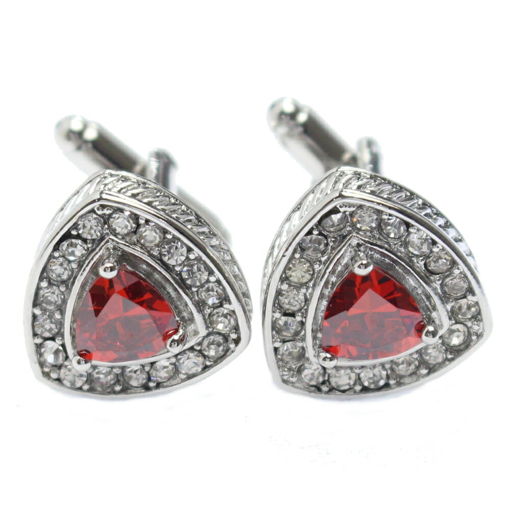 トライアングル レッドストーンのきらきらカフス カフリンクス カフスボタン メンズジュエリー アクセサリー 贈り物 ギフト 結婚式 オシャレ スーツアクセサリー...
