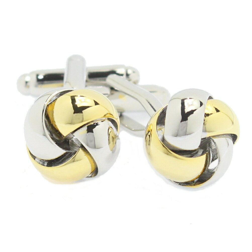 艶やかシルバー×ゴールド 結び目 カフス カフリンクス カフスボタン メンズジュエリー アクセサリー 贈り物 ギフト 結婚式 オシャレ ゴールド シルバー スー...