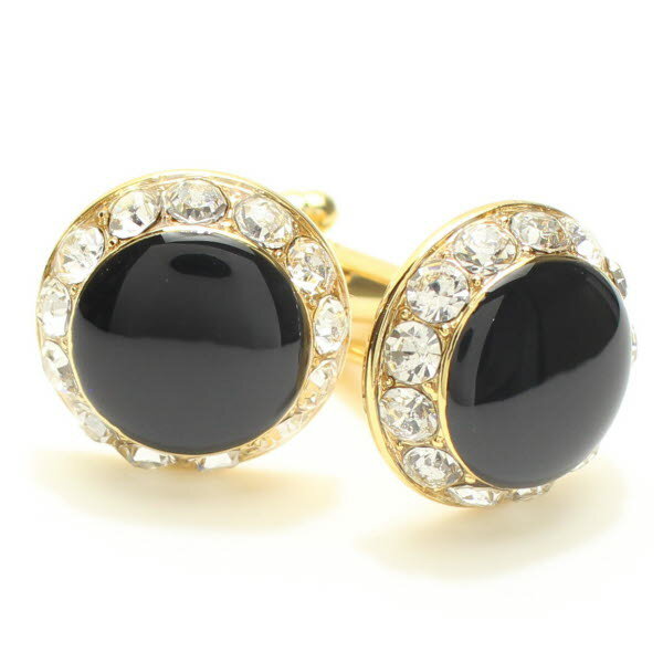 黒ブラック×ゴールド きらきらストーンカフス スーツアクセサリー専門店 誕生日 プレゼント プチギフト おしゃれ カフスマニア