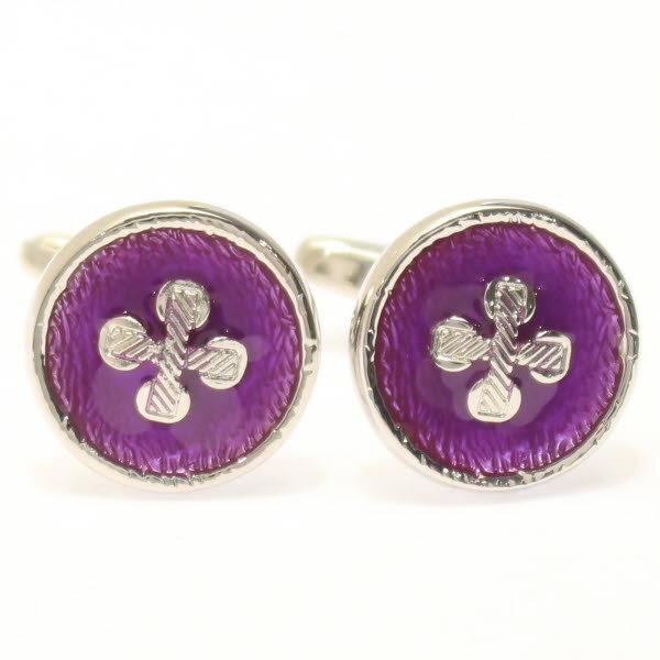 ラウンド パープル×クロスデザイン カフス スーツアクセサリー専門店 誕生日 プレゼント プチギフト おしゃれ カフスマニア
