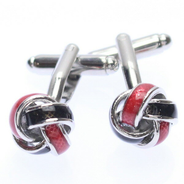 ブラック×レッド カラフル結び目 カフス カフリンクス カフスボタン 披露宴 お洒落 スーツアクセサリー専門店 誕生日 プレゼント プチギフト おしゃれ カフス...