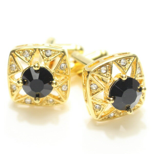 ゴールド×ブラック きらきらストーン カフス カフリンクス カフスボタン メンズジュエリー アクセサリー 贈り物 ギフト 結婚式 オシャレ ゴールド スーツアク...