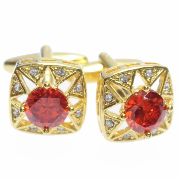 ゴールド×レッド きらきらストーン カフス カフリンクス カフスボタン メンズジュエリー アクセサリー 贈り物 ギフト 結婚式 オシャレ ゴールド スーツアクセ...