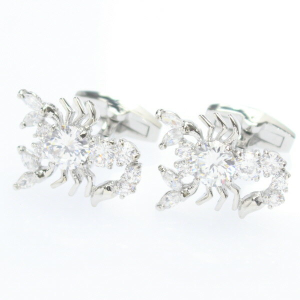 クリアストーン ブリリアンカット スコーピオン カフス カフリンクス カフスボタン アクセサリー 贈り物 スーツアクセサリー専門店 誕生日 プレゼント プチギフ...