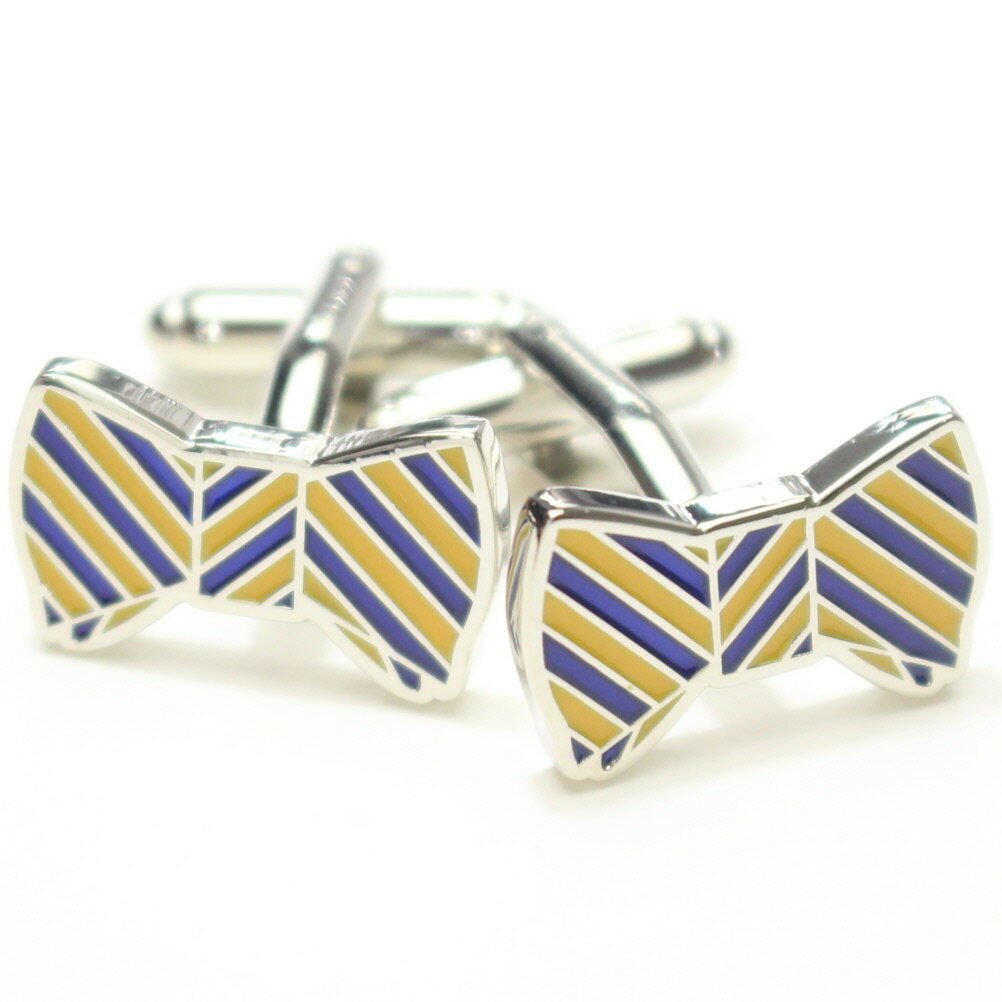 ブルー×イエロー リボン カフス カフリンクス カフスボタン メンズジュエリー アクセサリー 贈り物 ギフト パーティー 結婚式 オシャレ スーツアクセサリー専...