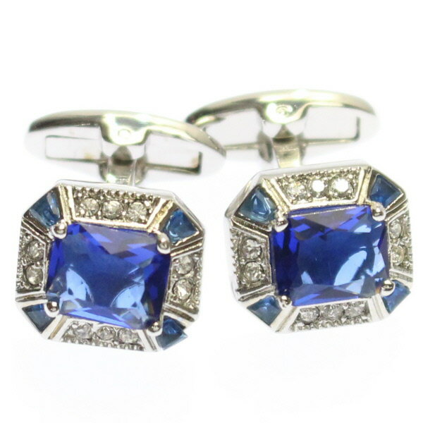 ブルーストーン×クリアストーンのきらきらカフス カフリンクス カフスボタン 披露宴 お洒落 スーツアクセサリー専門店 誕生日 プレゼント プチギフト おしゃれ ...