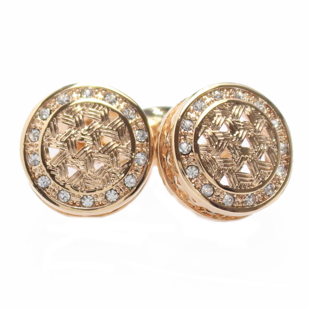 ピンクゴールド ラウンド 編みデザイン カフス カフリンクス カフスボタン メンズジュエリー アクセサリー 贈り物 ギフト 結婚式 オシャレ ゴールド スーツア...