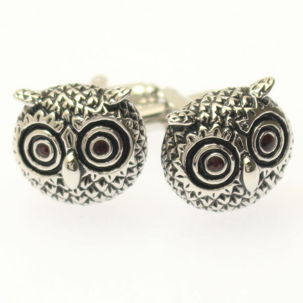 瞳がキラリのふくろう レッド カフス スーツアクセサリー専門店 誕生日 プレゼント プチギフト おしゃれ カフスマニア