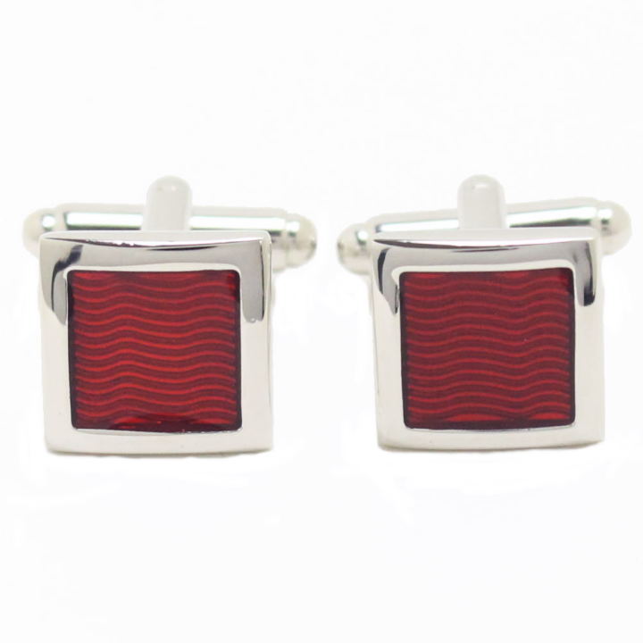 シルバーフレーム スクエア レッドエナメル カフス スーツアクセサリー専門店 誕生日 プレゼント プチギフト おしゃれ カフスマニア