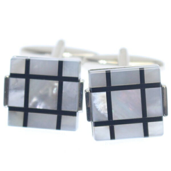 マザーオブパール スクエア ブラックライン カフス カフリンクス カフスボタン スーツアクセサリー専門店 誕生日 プレゼント プチギフト おしゃれ カフスマニア