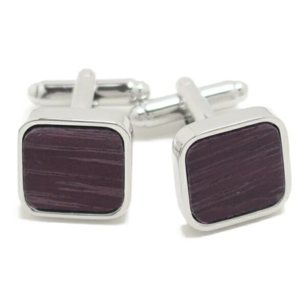 木 ダーク パープル スクエア カフス カフリンクス カフスボタン スーツアクセサリー専門店 プレゼント プチギフト おしゃれ カフスマニア