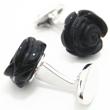 取寄品 JanLeslie ブラックオニキスの薔薇カフス カフスボタン カフリンクス cufflinks cuffs メンズ 男性 ユニーク おもしろ 面白 面白い 動物 植物シリーズ スーツアクセサリー専門店 誕生日 プレゼント プチギフト おしゃれ カフスマニア