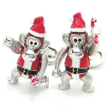 JanLeslie MerryX'mas 手足が動くサンタクロースモンキー カフス カフスボタン カフリンクス cufflinks cuffs メンズ 男性 ユニーク おもしろ 面白 面白い 動物 植物シリーズ スーツアクセサリー専門店 誕生日 プレゼント プチギフト おしゃれ カフスマニア