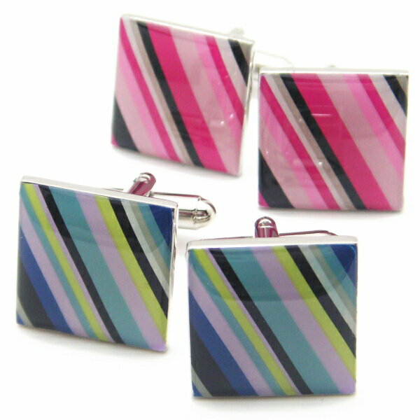 スクエアのボーダーカフス カフスボタン カフリンクス cufflinks cuffs メンズ 男性 誕生日 プレゼント おしゃれ カフスマニア