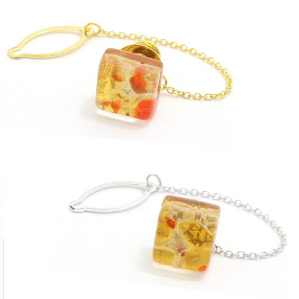 全2色 ムラーノ ベネチアンガラス ゴールド×オレンジのタイタック ピンブローチ ラペルピン 誕生日 贈り物 プチギフト ゴールド スーツアクセサリー専門店 誕...