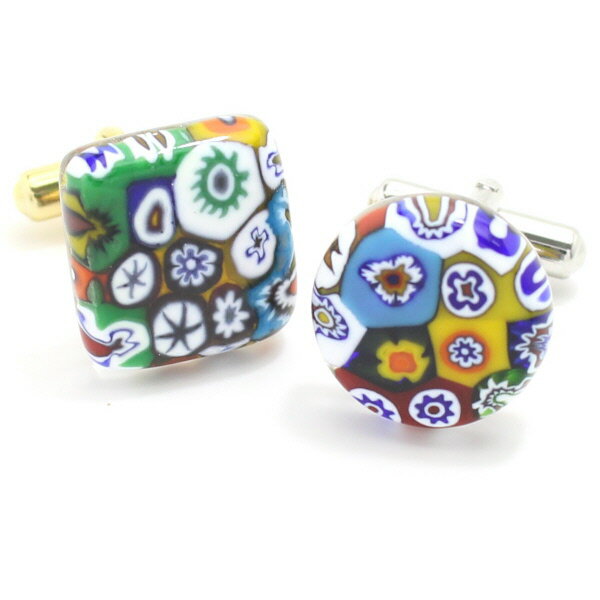 全4種 ムラーノ ベネチアンガラス モザイク ムッリーネ マット カフス カフスボタン カフリンクス 披露宴 お洒落 スーツアクセサリー専門店 誕生日 プレゼン...