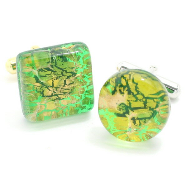 全4種 ムラーノ ベネチアンガラス ゴールド×グリーン カフス カフスボタン カフリンクス 披露宴 お洒落 ゴールド スーツアクセサリー専門店 誕生日 プレゼン...