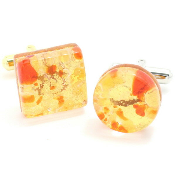 全4種 ムラーノ ベネチアンガラス ゴールド×オレンジ カフス カフスボタン カフリンクス 披露宴 お洒落 ゴールド スーツアクセサリー専門店 誕生日 プレゼン...