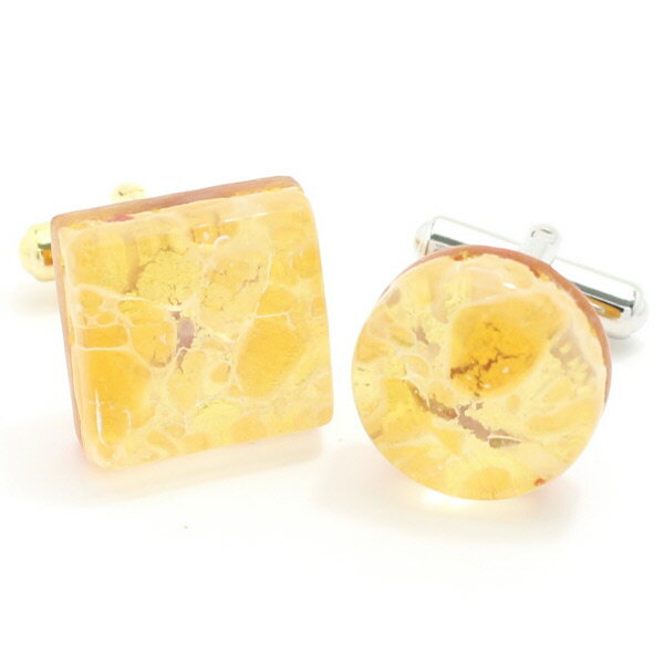 全4種 ムラーノ ベネチアンガラス ゴールド×イエロー カフス カフスボタン カフリンクス 披露宴 お洒落 ゴールド スーツアクセサリー専門店 誕生日 プレゼン...