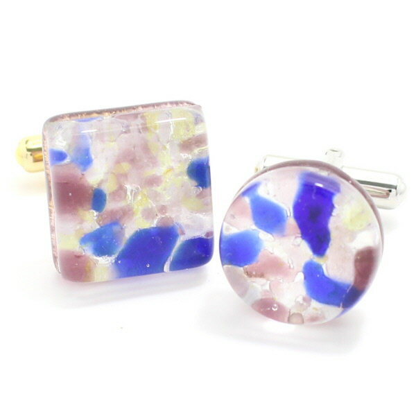 全4種 ムラーノ ベネチアンガラス パープル×ブルー カフス カフスボタン カフリンクス 披露宴 お洒落 スーツアクセサリー専門店 誕生日 プレゼント プチギフ...