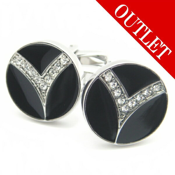 アウトレット 黒&クリアストーンVマーク カフス カフスボタン カフリンクス cufflinks cuffs メンズ 男性 スーツアクセサリー専門店 父の日 ギ...