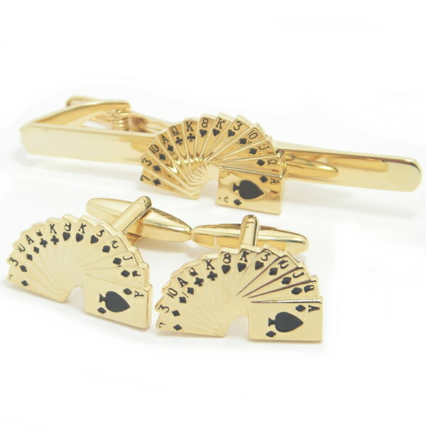 ネクタイピン カフス セット Let'sPlayいっぱい並んだトランプ ゴールド カフスセット ネクタイピン カフス カフスボタン セット カフス オシャレ ユ...