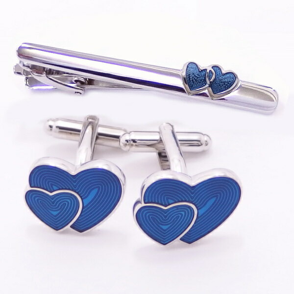 爽やかにときめくブルーハート カフスセット ネクタイピン カフス カフスボタン セット カフス 誕生日 お祝い パーティー 結婚式 披露宴 ユニーク お揃い セ...