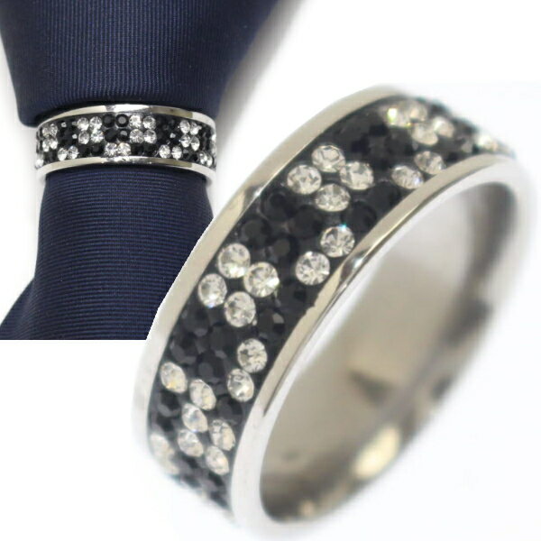 ネクタイリング ブラック×クリア ブロックデザインのタイリング スカーフリング 誕生日 プレゼント プ..