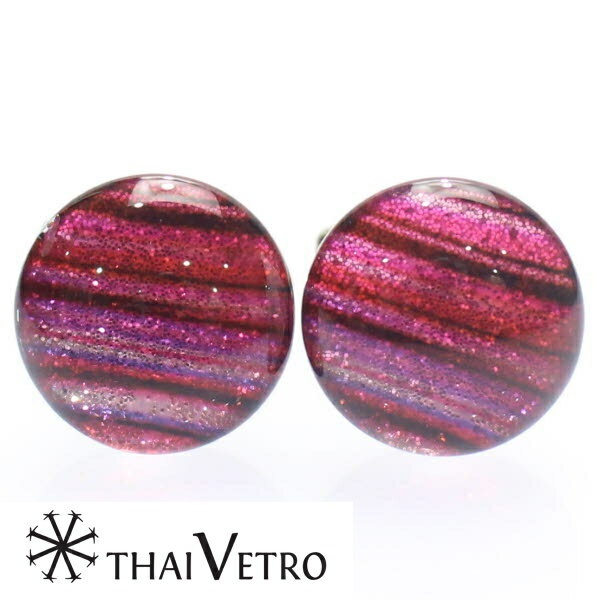 ThaiVetro ピンクグラデーション ボーダーデザインのガラス製カフス カフスボタン カフリンクス スーツアクセサリー専門店 誕生日 プレゼント プチギフト...