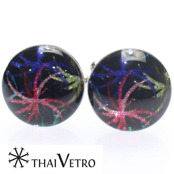 ThaiVetro 花火デザイン 華やかなガラス製カフス カフスボタン カフリンクス スーツアクセサリー専門店 誕生日 プレゼント プチギフト おしゃれ カフス...