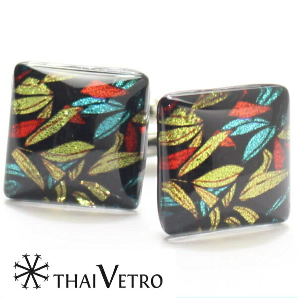 ThaiVetro カラフルな竹の葉が輝くガラス製カフス カフスボタン カフリンクス スーツアクセサリー専門店 誕生日 プレゼント プチギフト おしゃれ カフス...