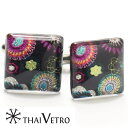 ThaiVetro 孔雀風フラワーデザインのガラス製カフス カフスボタン カフリンクス スーツアクセサリー専門店 誕生日 プレゼント プチギフト おしゃれ カフスマニア