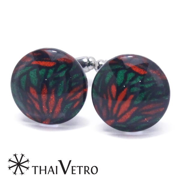 ThaiVetro 抽象画風 レッド フラワー ガラス製 カフス カフスボタン カフリンクス スーツアクセサリー専門店 誕生日 プレゼント プチギフト おしゃれ...
