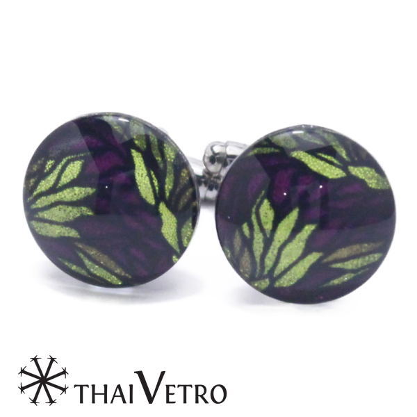 ThaiVetro 抽象画風 イエロー フラワー ガラス製 カフス カフスボタン カフリンクス スーツアクセサリー専門店 誕生日 プレゼント プチギフト おしゃ...