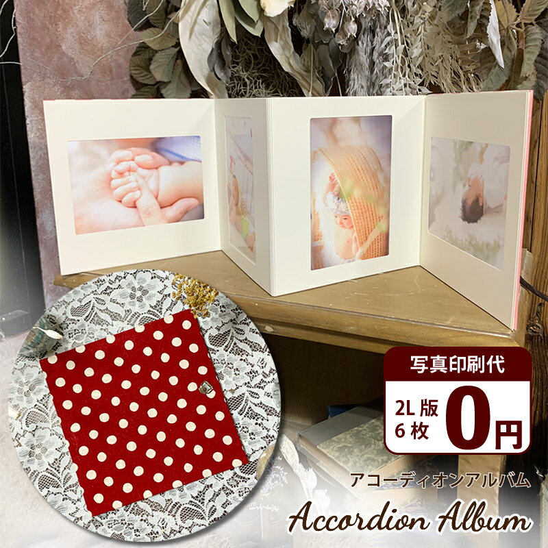 アコーディオンアルバム【レッド/2L版プリント6枚無料】写真プリント 写真ホルダー フォトフレーム 記念写真 子供 ペット 金具付き 壁掛け インテリア かわい...