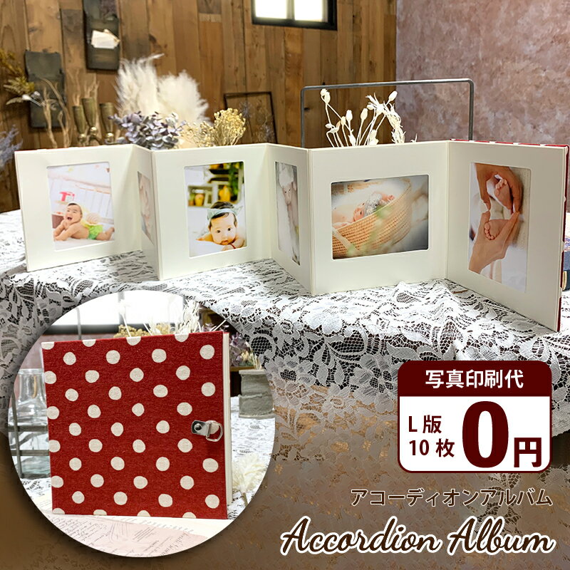 アコーディオンアルバム【 レッド / L版プリント10枚無料】写真プリント 写真ホルダー フォトフレーム 記念写真 子供 ペット 金具付き 壁掛け インテリア ...
