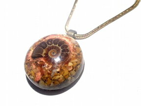 『 オルゴナイト ペンダント M 』【 Powerful Orgone Pendant 】 ロードナイト イエロージャスパー ピーチクオーツ アンモナイト ★ 送料無料 ★ アクセサリー ジュエリー 個性的 オシャレ レディース メンズ 浄化 金箔 チェーン エネルギー ポジティブ 作家 お洒落