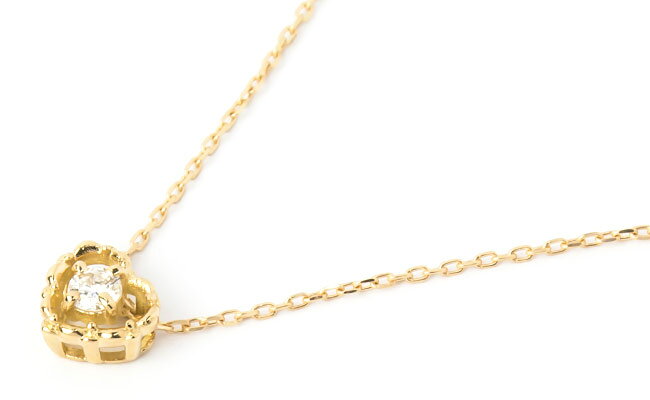 ダイヤモンド ネックレス ハート K18イエローゴールド カットアズキチェーン K18YG 18KYG 18金 送料無料 [kh][62178422]