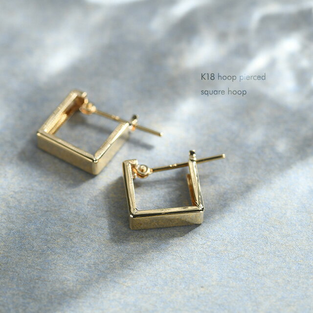 K18 フープ ピアス square hoop ゴールド 18金 18k 四角 スクエア フープ フープピアス 小さめ シンプル ミニマル 小さい レディース ジュエリー アクセサリー　おしゃれ 2
