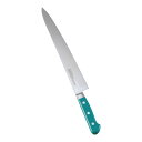 堺實光 スタンダード 抗菌 プラ柄 ツバ付 筋引 両刃 27cm 緑 56052 AZT-71[関連:JIKKO 實光 業務用 日本製 抗菌 筋引包丁 スライサ...