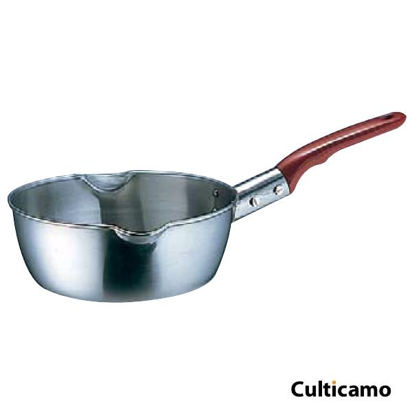 18-8 プラ柄 計量 雪平鍋 両口 目盛付 18cm AYK-09[関連：業務用 ステンレス 目盛付 片手鍋 プラスチック製 ハンドル ゆきひら 鍋]