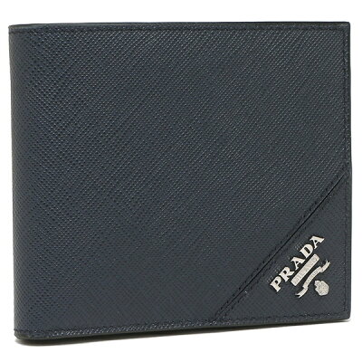 【P10倍 6/2 18時〜6/4 20時】プラダ 二つ折り財布 サフィアーノ ロゴ ネイビー メンズ PRADA 2MO513 QME F0216 一粒万倍日 【返品OK】