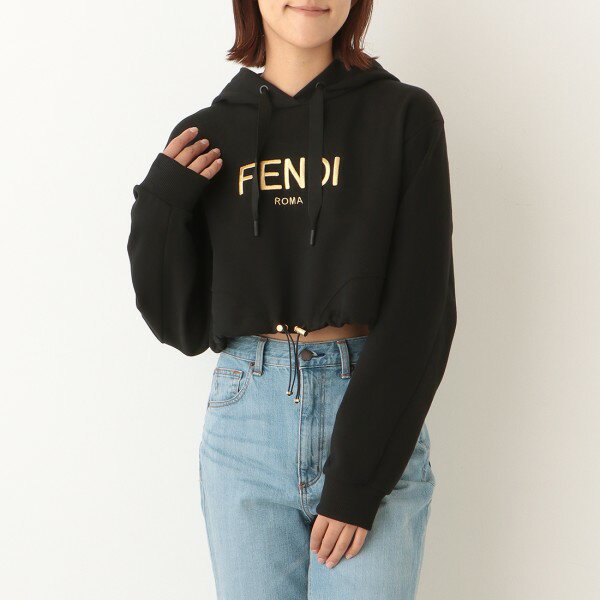 フェンディ パーカー トップス クロップド丈 ロゴ ブラック レディース FENDI FS7902 AK6K F0GME