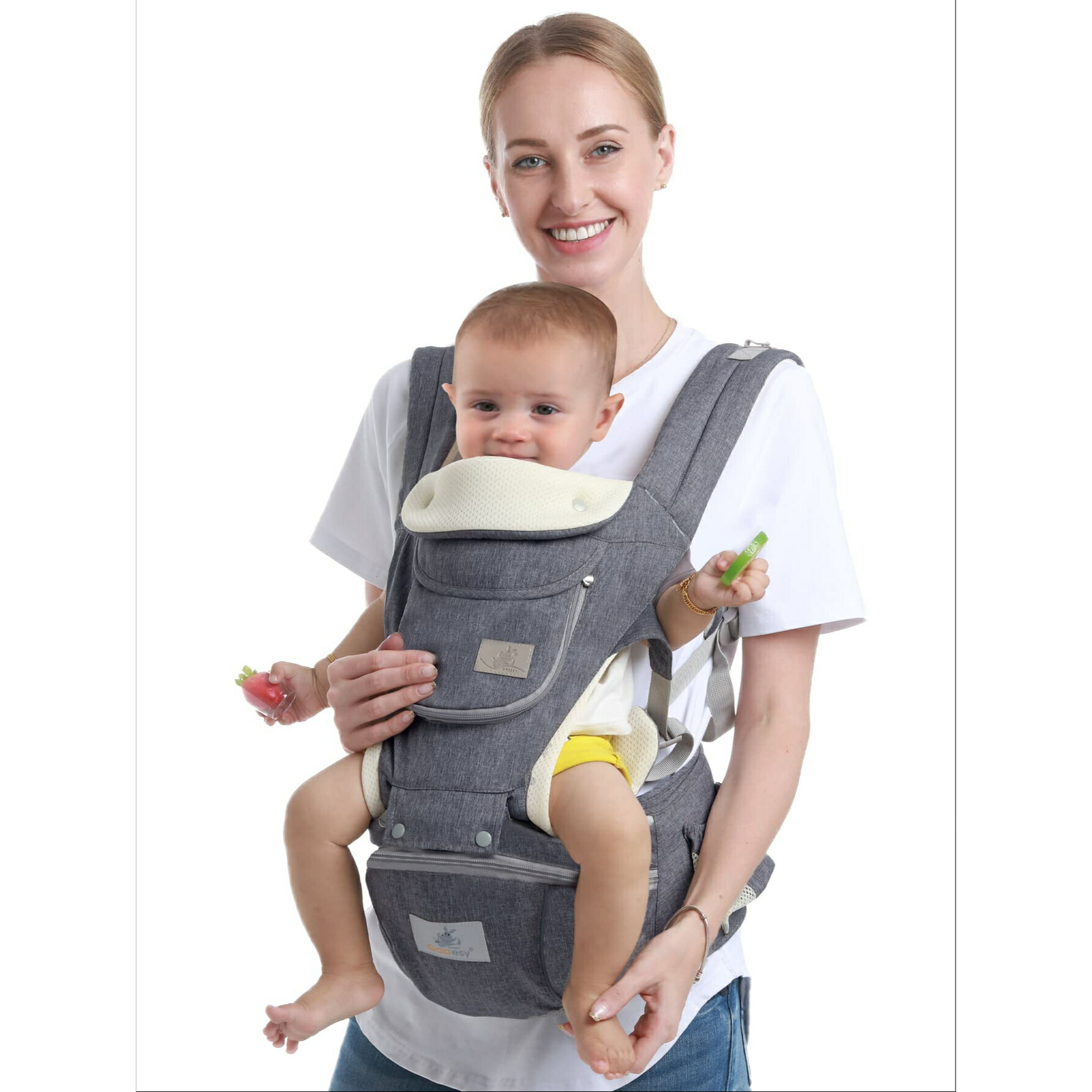 オールシーズン対応のマルチファンクションベビーキャリア ウエストスツール付き