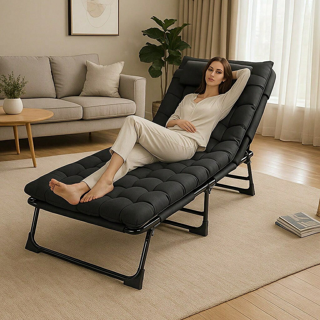 特大折りたたみキャンプ用ベッド3点セット-枕＆反発マット付き、軽量折り畳みベッド、ポータブル折りたたみベッド、調節可能なギア設計、オフィスでの昼寝、屋外キャンプ